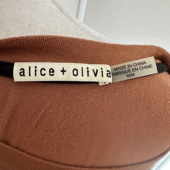 Alice + Olivia Colorblock Stripe Medium Brown Black Henley Pullover Long Sleeve - Picture 7 of 8